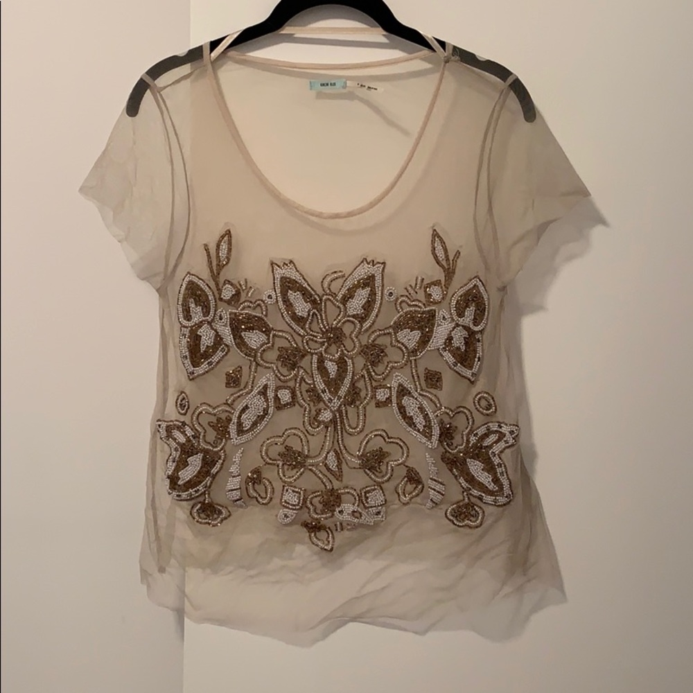 Kimchi Blue Floral Beadwork Mesh Tshirt